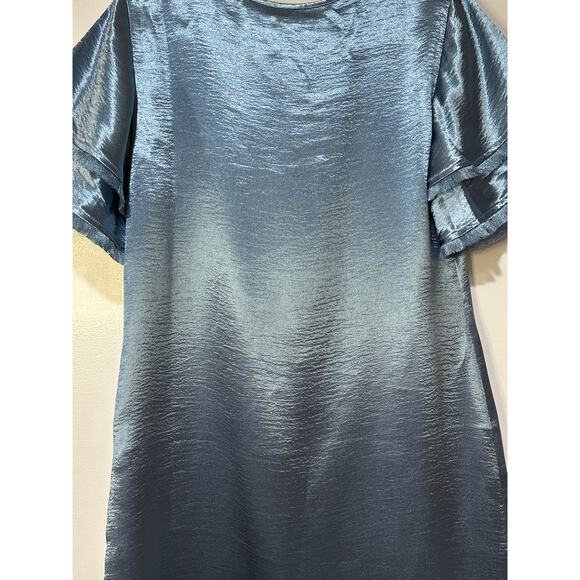 S'EDGE Easton Dress Metallic Blue Sateen Size Small NWT Tiered Short Sleeves - Picture 13 of 15